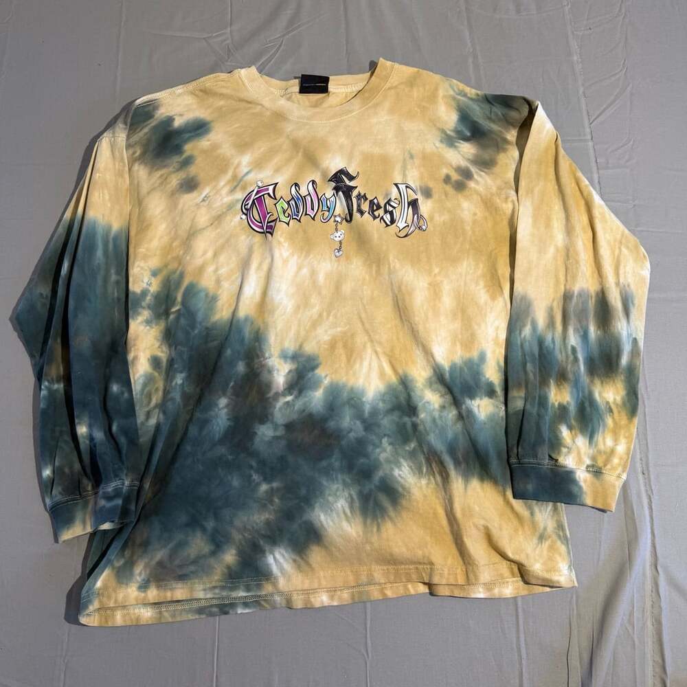 Teddy Fresh Long Sleeve Shirt Size 3XL Tan Green Tie Dye Graphic Tee